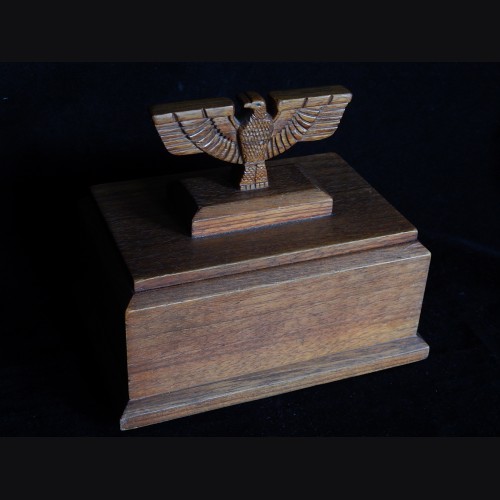 WWII German Prisoner-of-War Made Mahogany Covered Jewelry Box With Carved Spread Wing Eagle # 3328