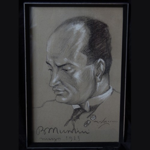 Original Benito Mussolini Charcoal Sketch- Cesare Annibale Musacchio