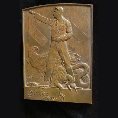 Early 1933 Bronze Adolf Hitler Propaganda Plaque- (Franz Waldmuller)