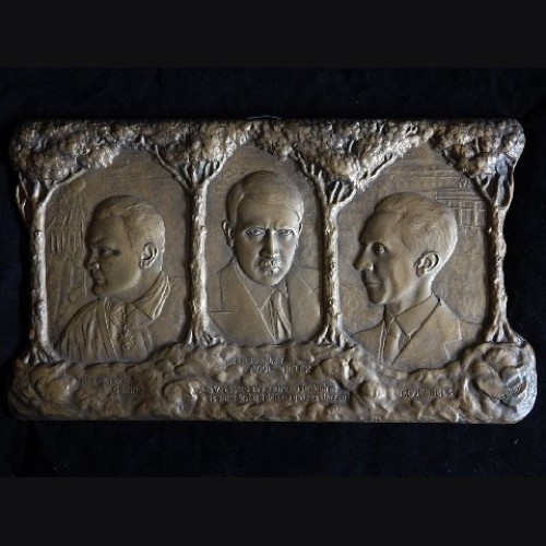 Early Bronze Propaganda Plaque- Hitler, Goering, Goebbels ( R. Kopp ) # 3055