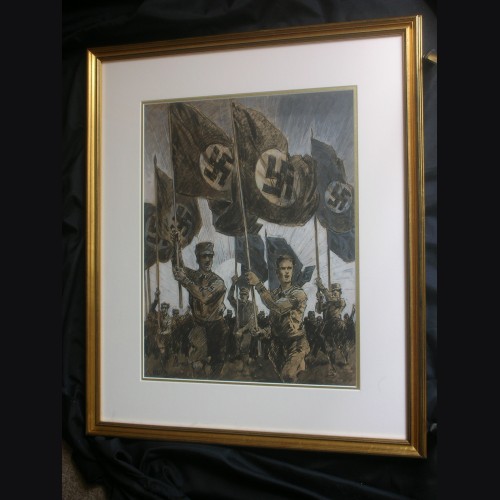Original Albert Reich Artwork- Marching SA/SS Fahnentrager # 3001