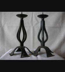 Pair Wrought Iron Candle Holders- Iron Cross W/ Flame Motif # 997